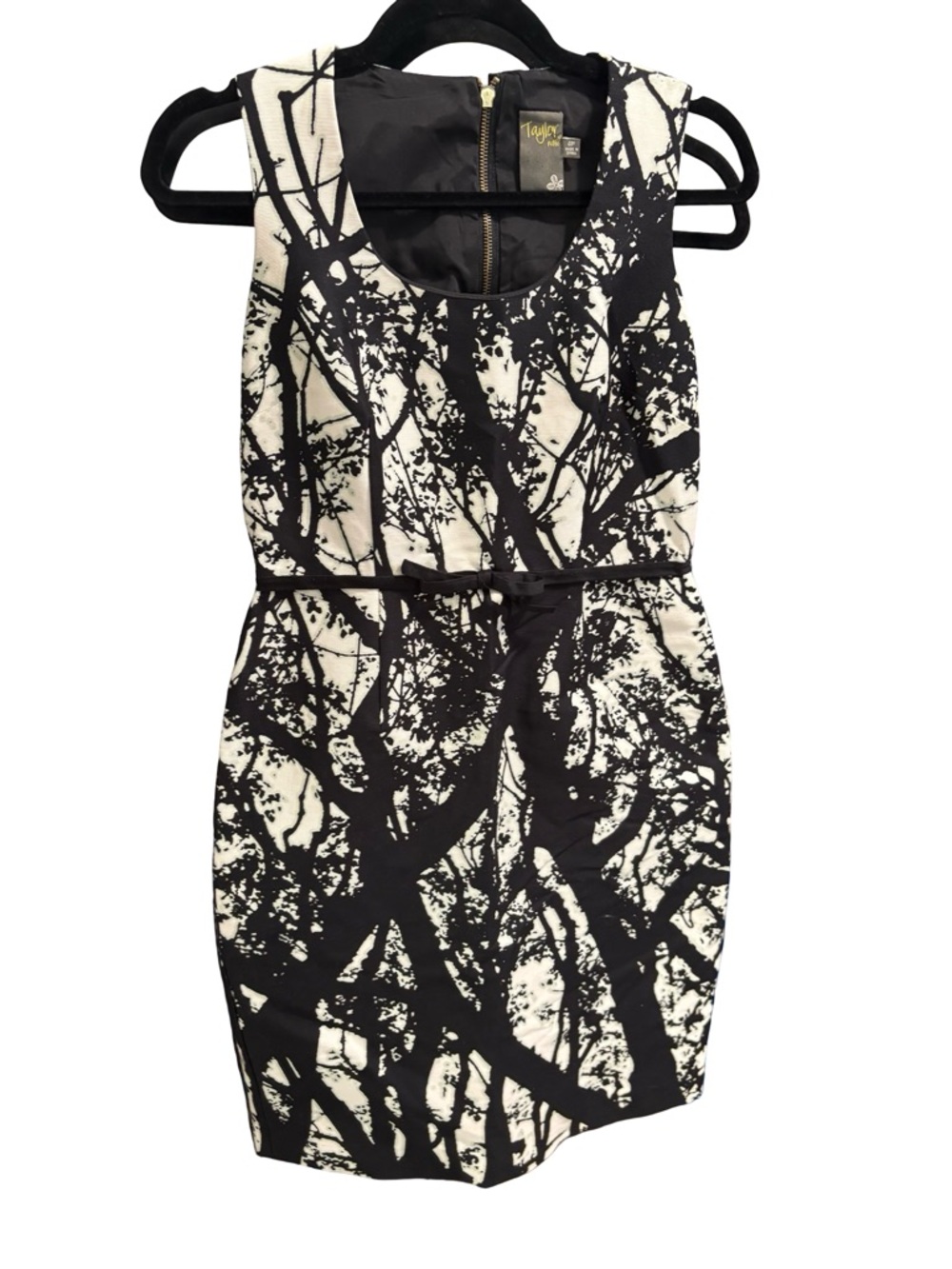 Taylor Petite Black White Tree Branch Silhouette Sheath Dress 4P
